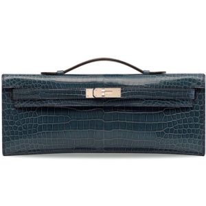 Hermès Kelly Cut Blue Tempete N7 Porosus Crocodile Shiny 2016 C