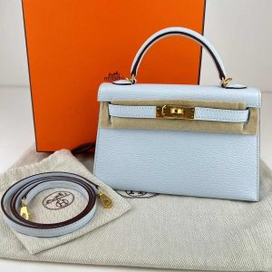 Hermès Kelly  20 Blue Brume T0 Chevre Myzore 2022 U