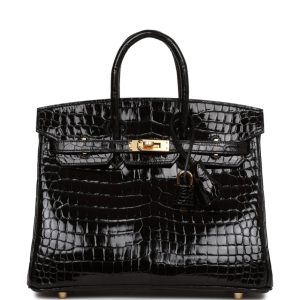 Hermès Birkin  25 Black 89 Porosus Crocodile Shiny 2016 X