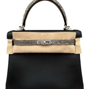 Hermès Kelly Touch 25 Black 89 Lizard, Swift 2024 W