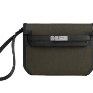Hermès Kelly Depeche Black 89, Vert Militaire Togo, Toile 2024 W