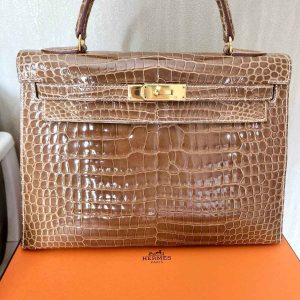 Hermès Kelly  32 Ficelle 17 Porosus Crocodile Shiny 2018 C