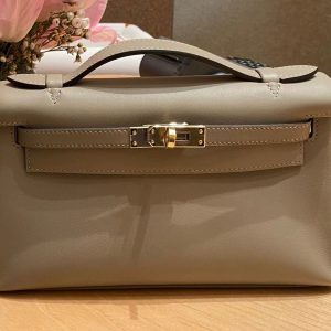Hermès Kelly Verso & Pochette & HSS Gris Asphalt M8, Rose Azalee 8W Swift 2024 W