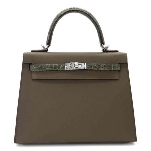 Hermès Kelly Touch 25 Etoupe  18, Gris Tourterelle 81 Madame, Alligator Shiny 2022 U