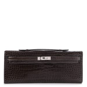 Hermès Kelly Cut Graphite 88 Porosus Crocodile Shiny 2014 R
