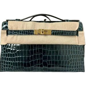 Hermès Kelly Pochette Vert Rousseau V0 Porosus Crocodile Shiny 2023 B
