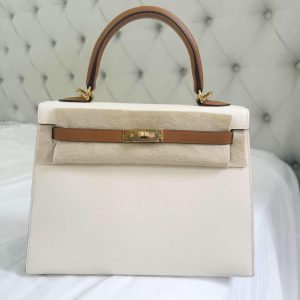 Hermès Kelly Sellier 25 Craie  10, Gold 37 Epsom 2021 Z