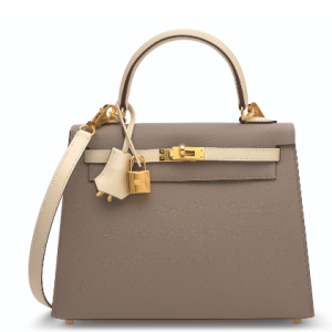 Hermès Kelly Sellier 25 Craie  10, Gris Asphalt M8 Epsom 2024 W