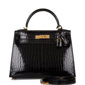 Hermès Kelly Sellier 28 Black 89 Niloticus Crocodile Shiny 2014 R