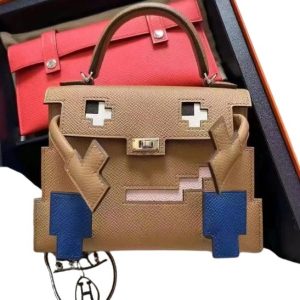 Hermès Kelly Doll Pixel & Sellier Biscuit 01P, Blue France 71, Mauve Pale 09, Rose Jaipur T5 Epsom 2024 W
