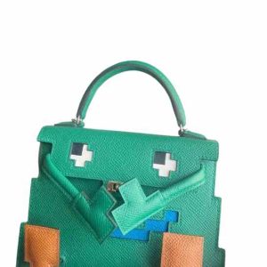 Hermès Kelly Doll Pixel & Sellier Blue Zanzibar  B3, Gris Misty H0, Vert Vertigo U4 Epsom 2024 W