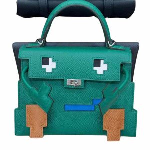 Hermès Kelly Doll Pixel & Sellier Blue Zanzibar  B3, Gold 37, Gris Misty H0, Vert Vertigo U4, White 01 Epsom 2024 W