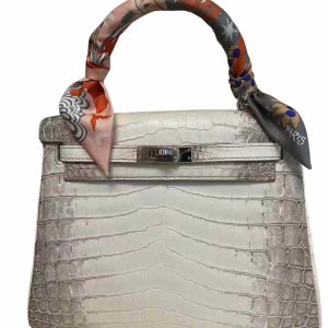 Hermès Kelly Himalaya 25 White 01 Niloticus Crocodile Matt 2023 B
