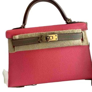 Hermès Kelly Sellier & Bicolor 20 Gris Meyer 0L, Rose Azalee 8W Epsom 2023 B