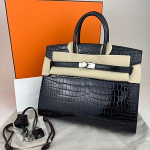 Hermès Birkin  25 Black 89 Porosus Crocodile Shiny 2021 Z