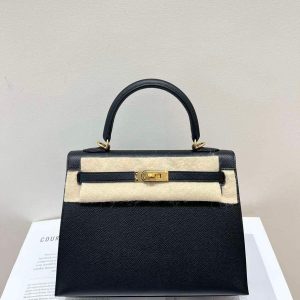 Hermès Kelly Sellier 25 Black 89 Epsom 2018 C