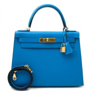 Hermès Kelly Sellier 28 Blue Zanzibar  B3 Epsom 2021 Z