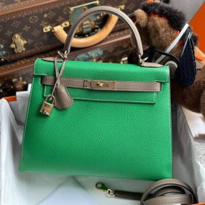 Hermès Kelly Sellier & Bicolor 28 Bambou 1K, Etoupe  18 Togo 2018 C