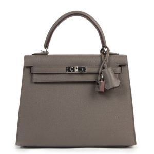Hermès Kelly Sellier 25 Gris Etain 8F Epsom 2019 D