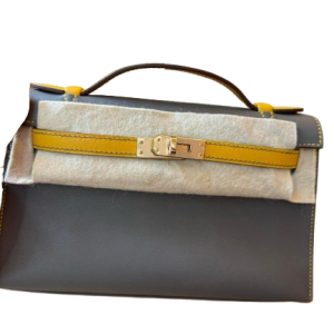 Hermès Kelly Pochette & Bicolor Gris Etain 8F, Jaune Ambre 9D Swift 2023 U