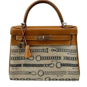 Hermès Kelly Dechainee 28 Gold 37 Barenia, Toile 2018 C