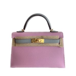 Hermès Kelly Sellier & Bicolor 20 Blue Glacier 8U, Mauve Pale 09 Epsom 2023 B