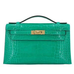 Hermès Kelly Pochette Vert Jade O6 Niloticus Crocodile Shiny 2024 W