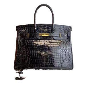 Hermès Birkin  35 Black 89 Porosus Crocodile Shiny 2010 N