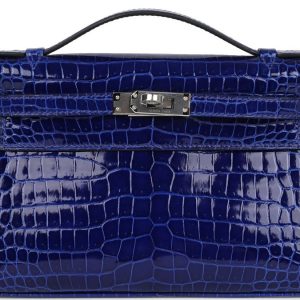 Hermès Kelly Pochette Blue Electric 7T Porosus Crocodile Shiny 2024 W