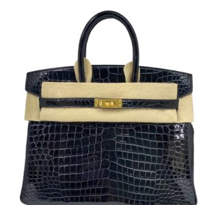 Hermès Birkin  25 Black 89 Porosus Crocodile Shiny 2019 D