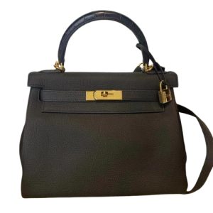 Hermès Kelly  28 Black 89 Togo, Niloticus Crocodile Shiny 2022 U