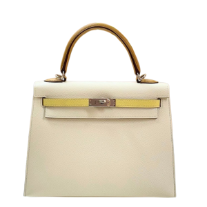 Hermès Kelly Sellier 25 Jaune Poussin 1Z, Nata I2, Sesame 2S Epsom 2021 Z