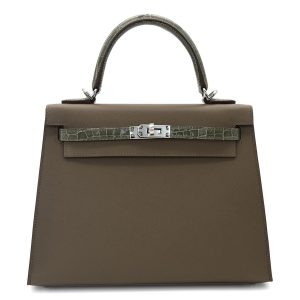 Hermès Kelly Bicolor & Touch & Sellier 25 Etoupe  18, Vert Amande 63 Madame, Niloticus Crocodile Matt 2024 W