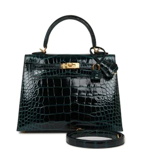 Hermès Kelly Sellier 25 Vert Rousseau V0 Alligator Shiny 2024 W