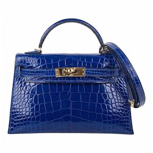Hermès Kelly  25 Blue Electric 7T Alligator Shiny 2017 A