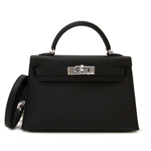 Hermès Kelly Sellier & Verso 20 Black 89, Gris Pale M4 Epsom 2024 W
