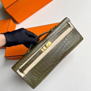 Hermès Kelly Cut Vert Olive 61 Alligator Matt 2012 P