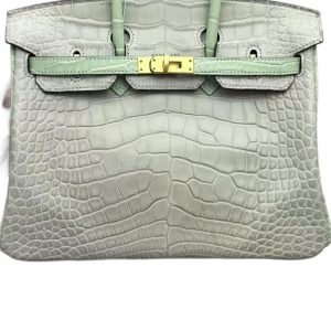 Hermès Birkin Bicolor 25 Gris Pale M4, Vert d'eau 6J Alligator Matt 2022 U