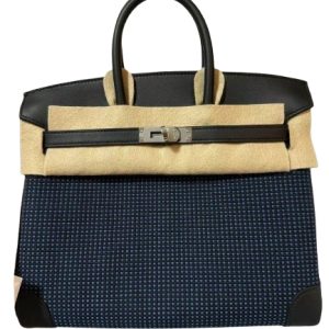 Hermès Birkin Quadrille 25 Black 89, Blue Egee Toile, Swift 2024 W