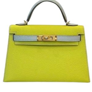Hermès Kelly Bicolor 20 Gris Pearl 80, Lime 9R Chevre Myzore 2022 U