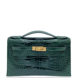 Hermès Kelly Pochette Vert Fonce 67 Alligator Shiny 2016 X