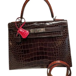 Hermès Kelly Sellier & Tricolor 28 Ebene  46, Macassar 3S, Rose Extreme I6 Alligator Shiny 2020 Y