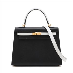Hermès Kelly HSS 25 Black 89, White 01 Epsom 2020 Y