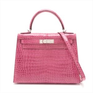 Hermès Kelly Sellier 28 Rose Scheherazade J5 Porosus Crocodile Shiny 2015 T