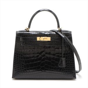 Hermès Kelly Sellier 28 Black 89 Alligator Shiny 2019 D