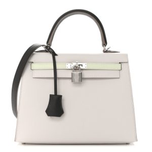 Hermès Kelly Sellier & Tricolor 25 Graphite 88, Gris Pale M4, Vert Fizz 0S Epsom 2024 W
