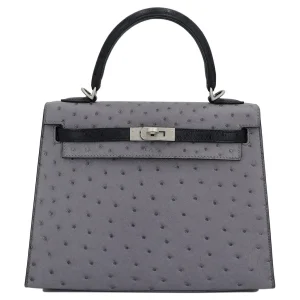 Hermès Kelly Bicolor & HSS 25 Gris Mouette 4Z, Iris 9K Ostrich 2022 U