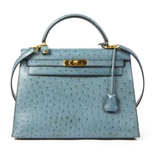 Hermès Kelly Sellier 32 Blue Jean  75 Ostrich 1999 C
