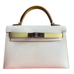 Hermès Kelly Sellier & Tricolor 20 Jaune Poussin 1Z, Nata I2, Sesame 2S Epsom 2021 Z