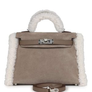 Hermès Kelly Teddy 20 Ecru, Etoupe  18, Gris Calliou Grizzly, Swift, Shearling 2024 B
